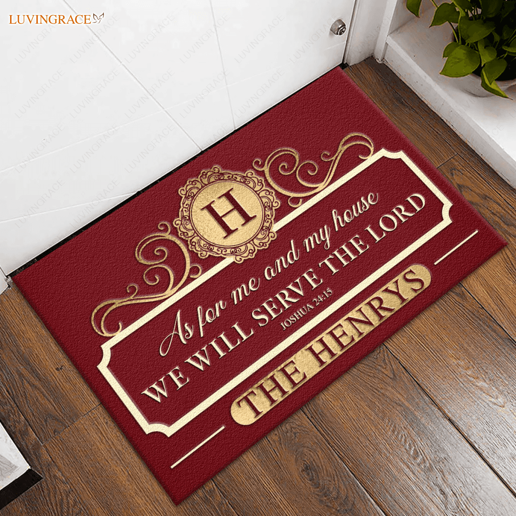 Personalized Elegant Red Family Home Serve The Lord Doormat