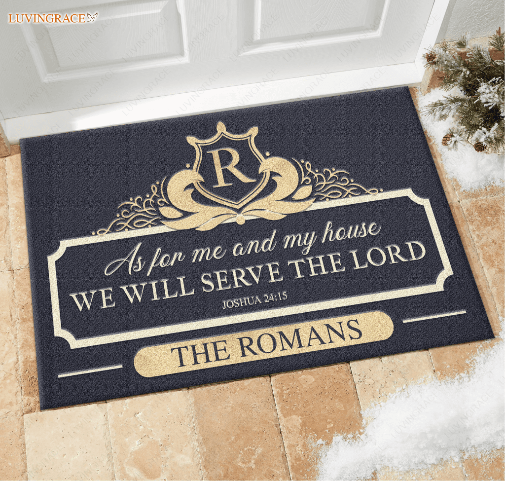 Personalized Elegant Shield Monogram Serve The Lord Doormat