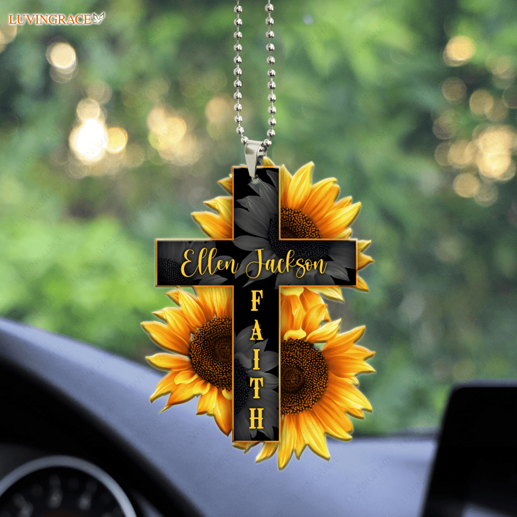 Personalized Faith Cross Sunflower Ornament