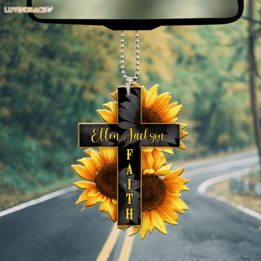 Personalized Faith Cross Sunflower Ornament