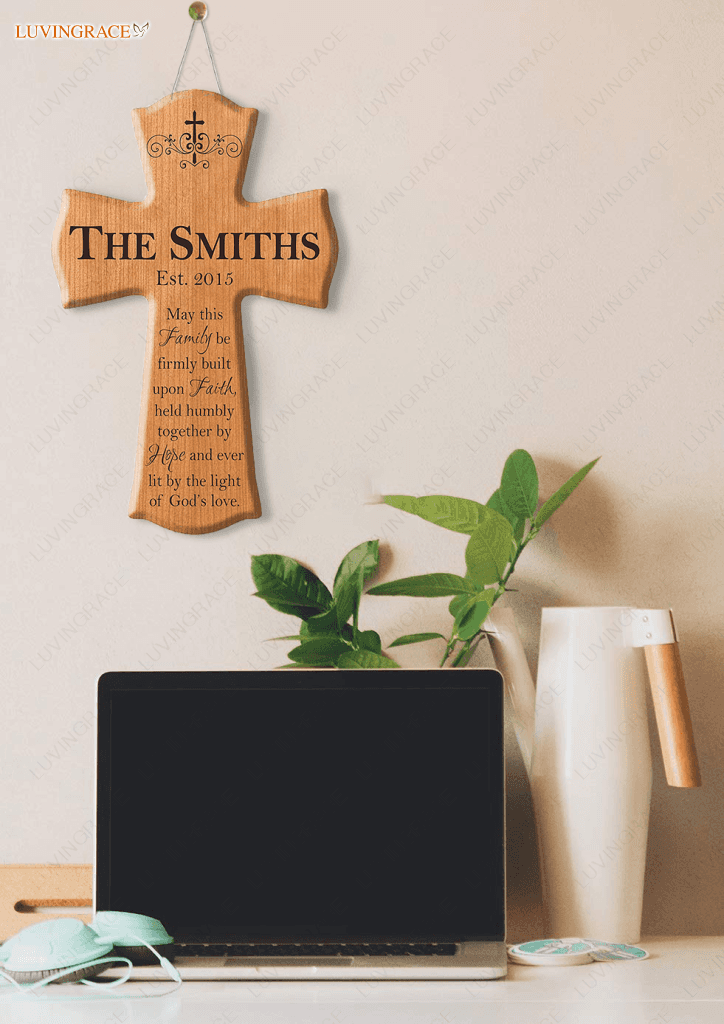 Personalized Family Cross May This Be Firmly Built Upon Faith Wood Sign