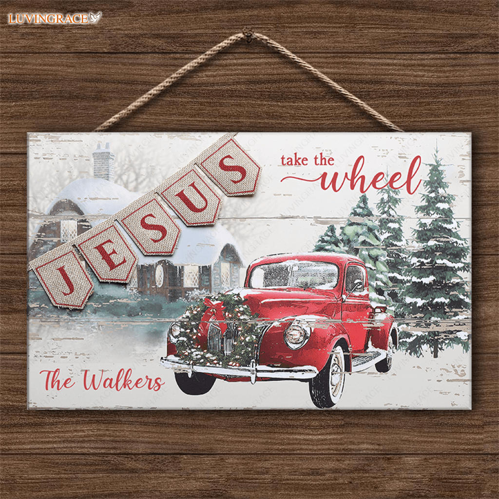 Personalized Family Jesus Take The Wheel Rectangle Wood Sign