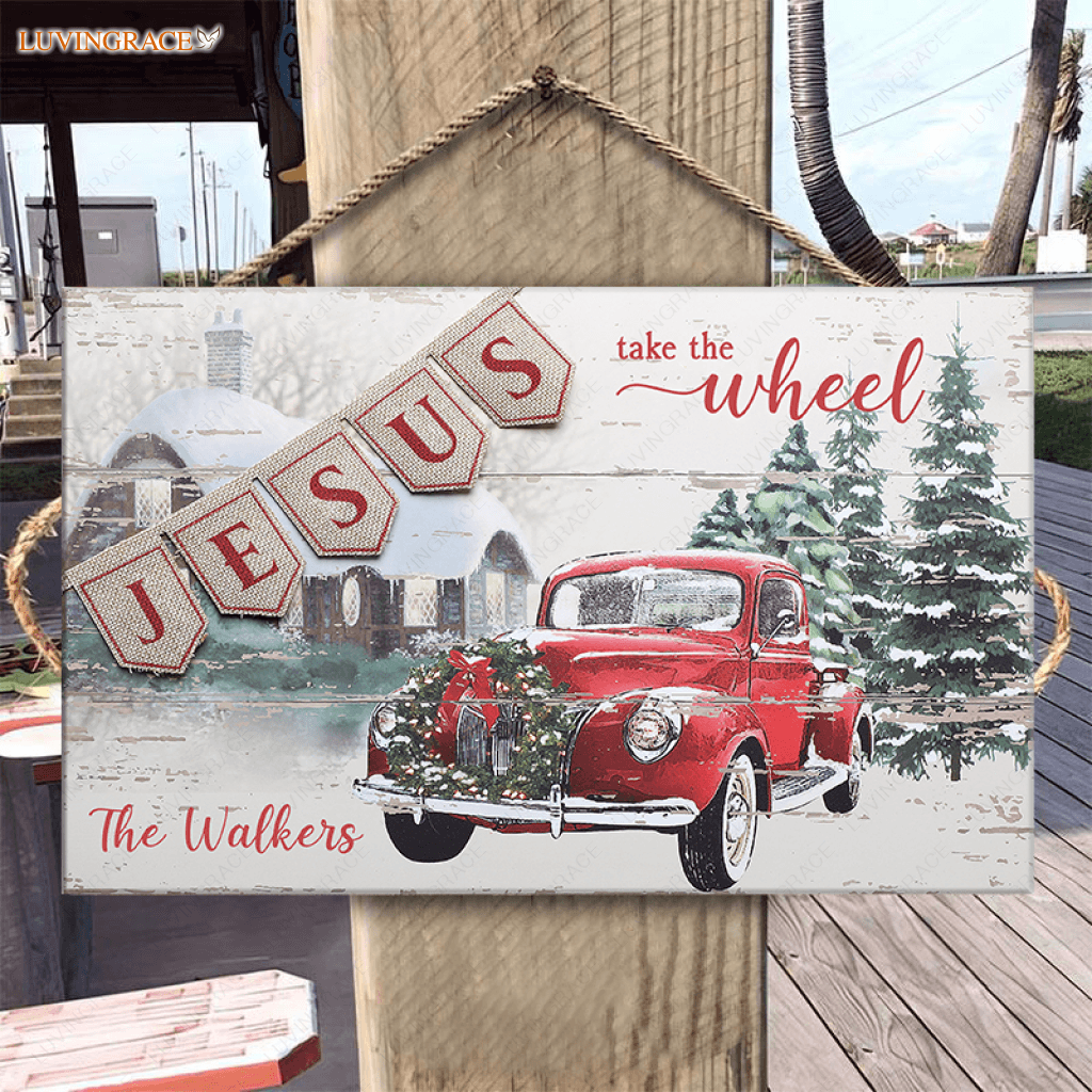 Personalized Family Jesus Take The Wheel Rectangle Wood Sign