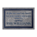 Personalized Family Name Serve The Lord Grey And Navy Doormat