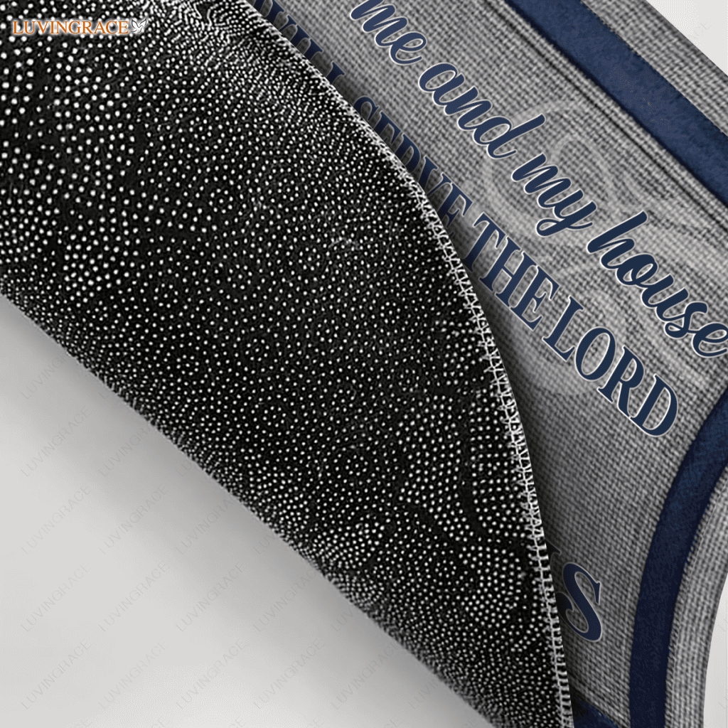 Personalized Family Name Serve The Lord Grey And Navy Doormat