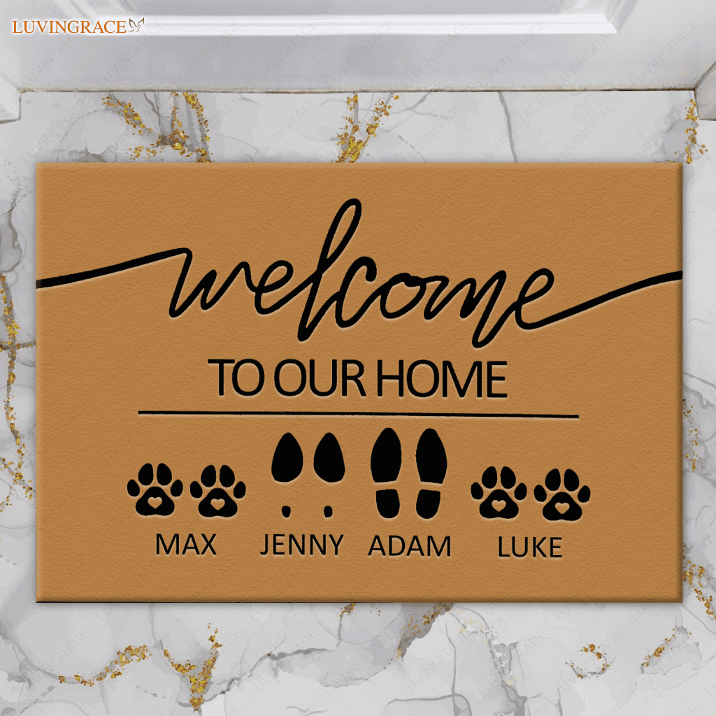 Personalized Family & Pet Footprint And Name Welcome Mat Doormat