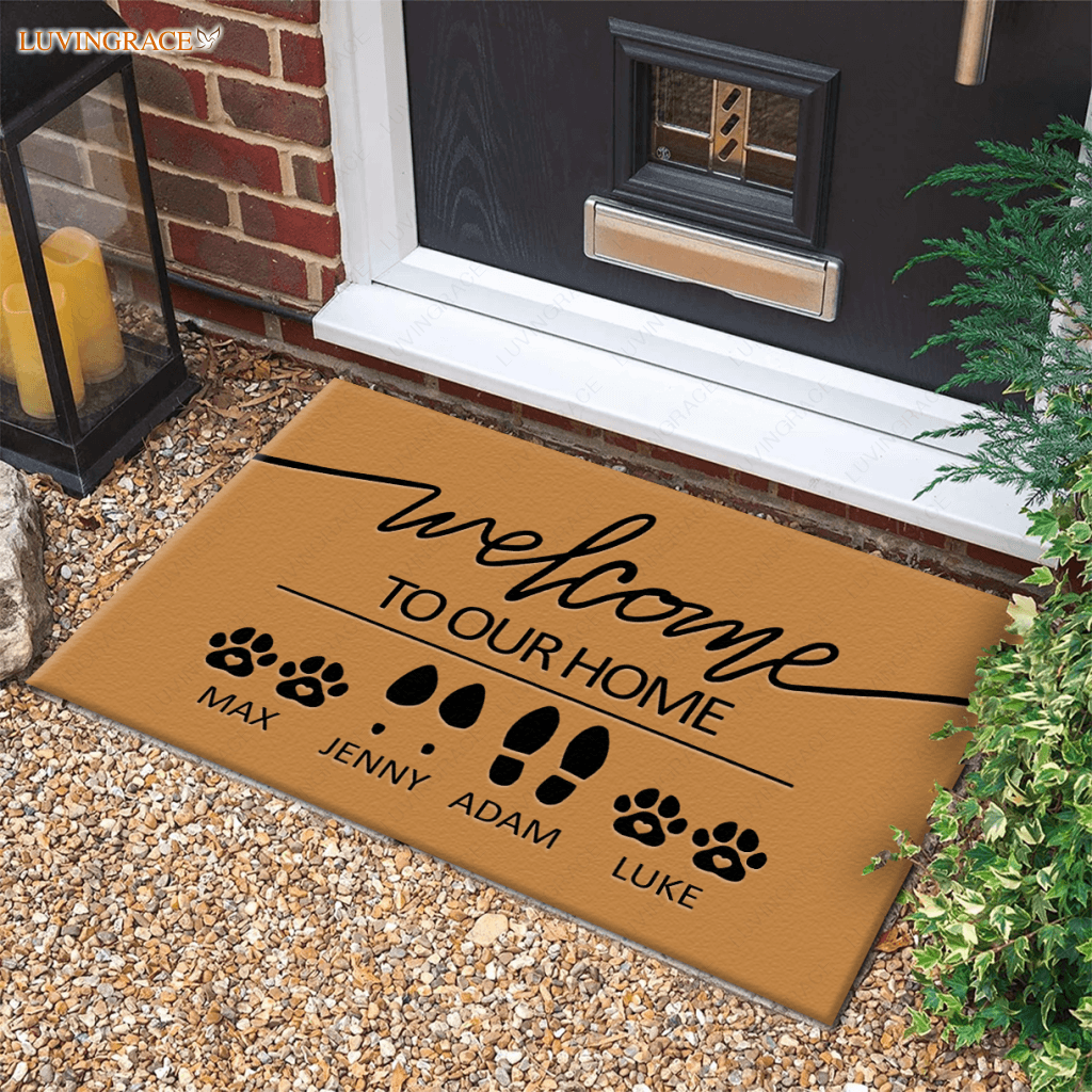 Personalized Family & Pet Footprint And Name Welcome Mat Doormat
