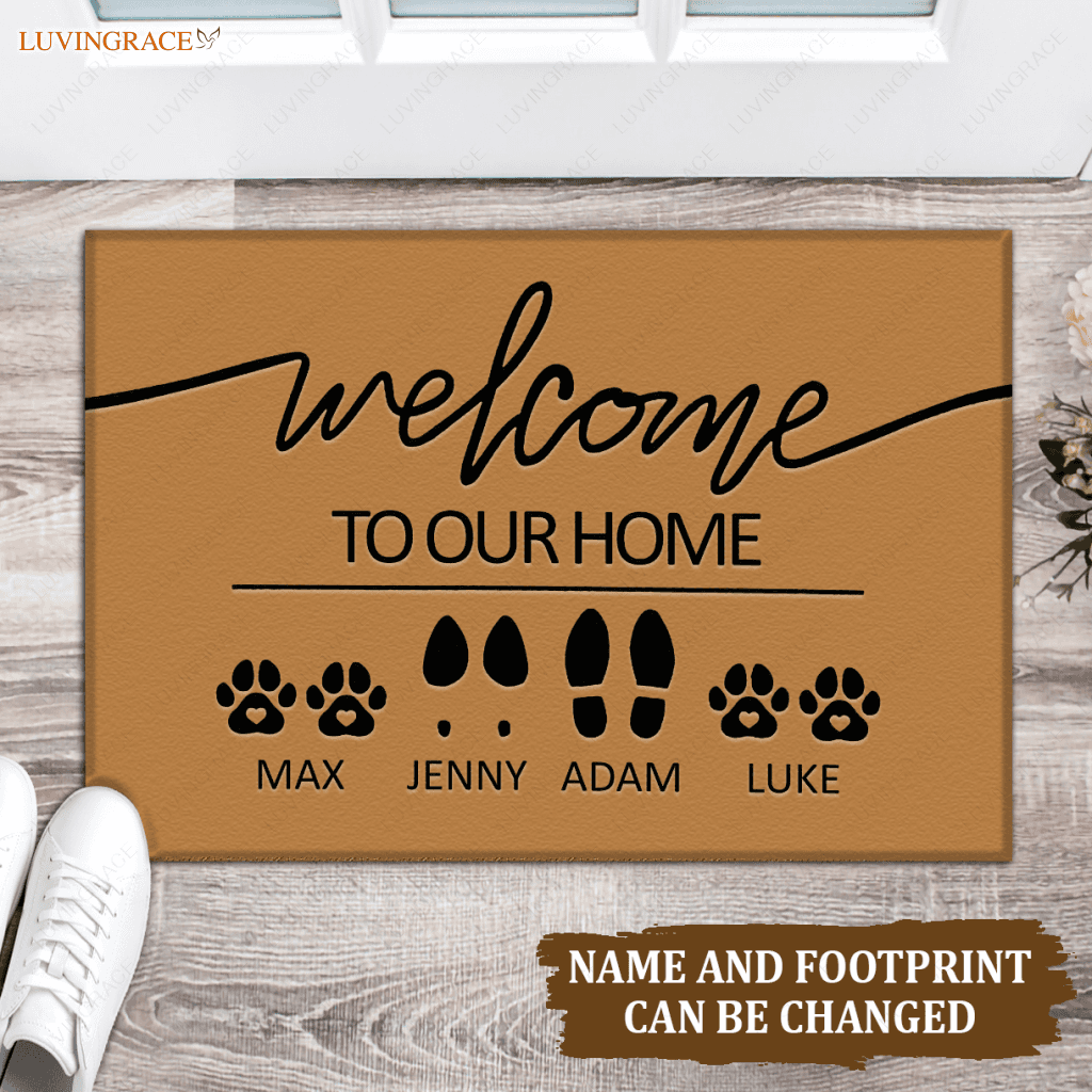 Personalized Family & Pet Footprint And Name Welcome Mat Doormat