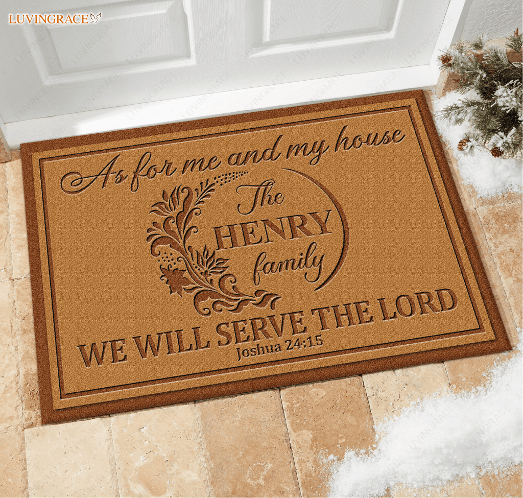 Personalized Floral Family Name Serve The Lord Doormat