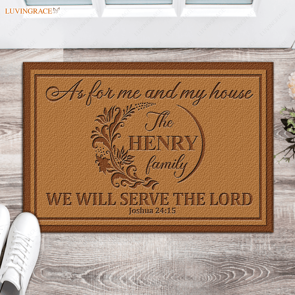 Personalized Floral Family Name Serve The Lord Doormat