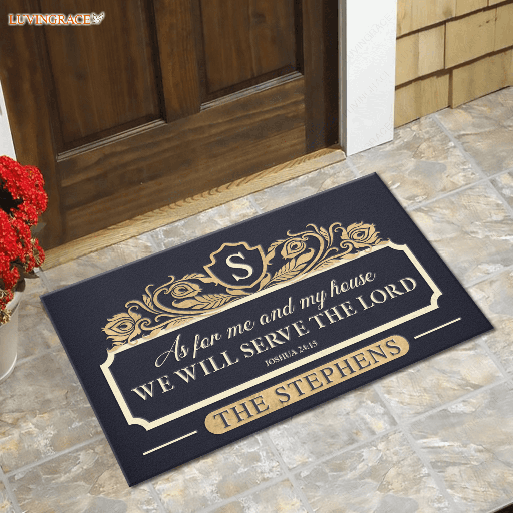 Personalized Floral Shield Monogram Serve The Lord Doormat
