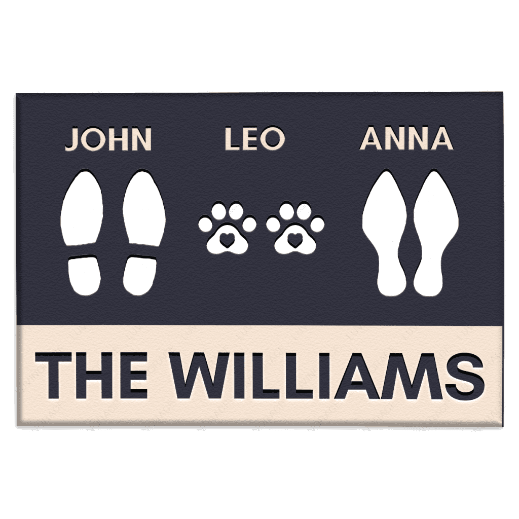 Personalized Footprint Family and Pet Name Navy Doormat