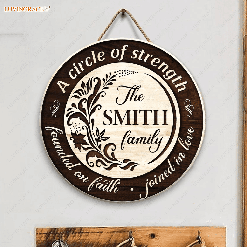 Personalized Founded On Faith Circle Sign Wood