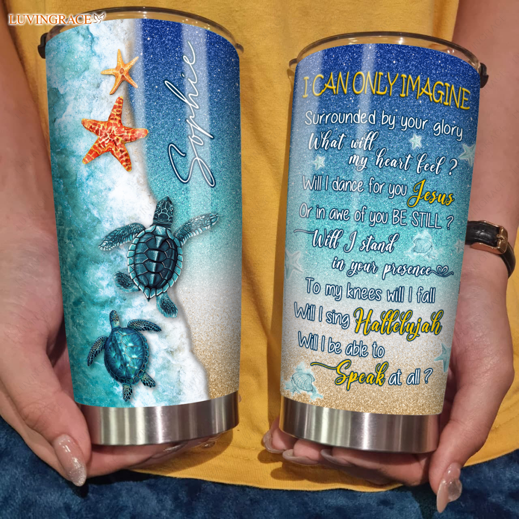 Personalized Glitter Will I Stand In Your Presence Turtle Tumbler