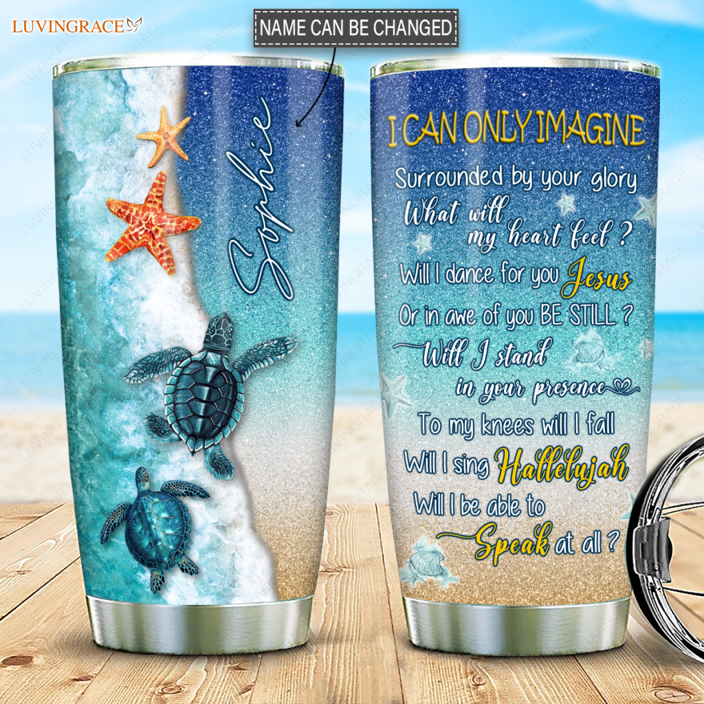 Personalized Glitter Will I Stand In Your Presence Turtle Tumbler
