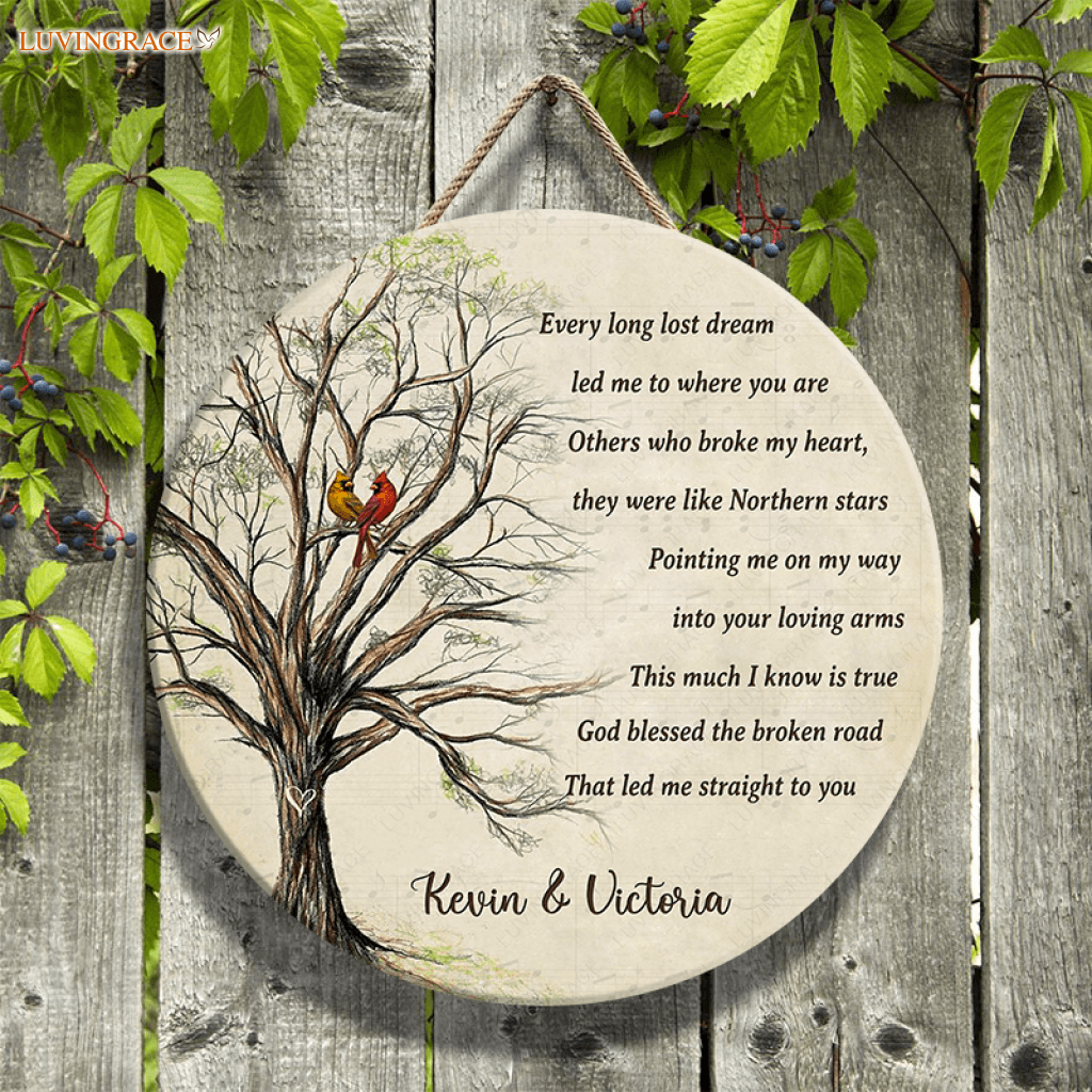 Personalized God Blessed Couple Cardinal Circle Sign Wood