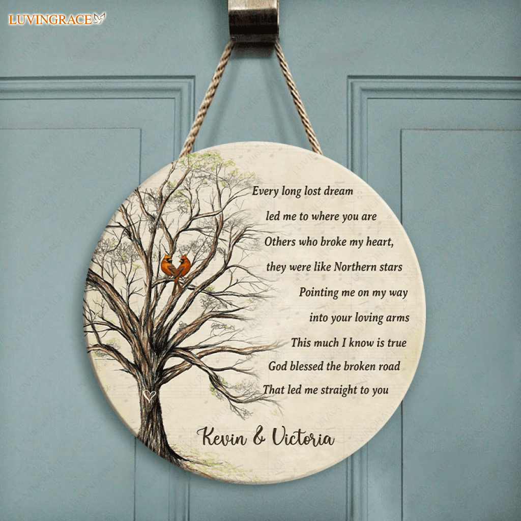 Personalized God Blessed Couple Cardinal Circle Sign Wood