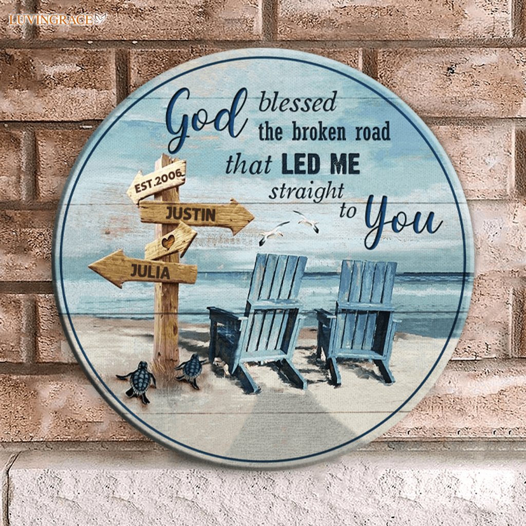 Personalized God Blessed Couple Chairs Wood Circle Sign Tumbler