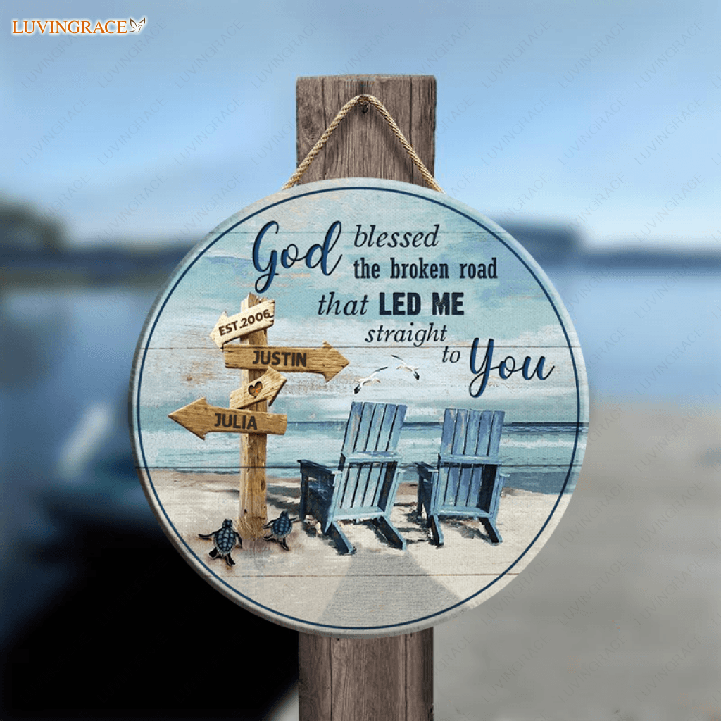 Personalized God Blessed Couple Chairs Wood Circle Sign Tumbler