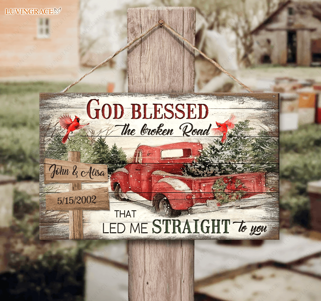 Personalized God Blessed Winter Wood Rectangle Sign