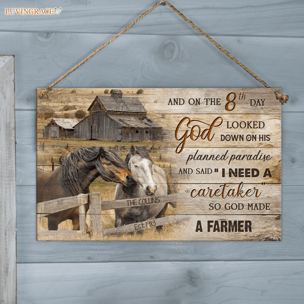 Personalized God Made A Farmer Wood Rectangle Sign