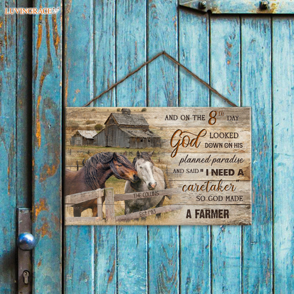 Personalized God Made A Farmer Wood Rectangle Sign
