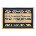 Personalized Gold Navy Serve The Lord Elegant Family Home Doormat