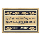 Personalized Gold Navy Serve The Lord Elegant Family Home Doormat