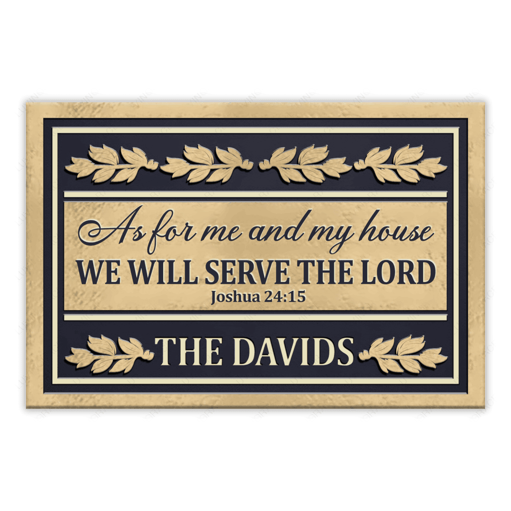 Personalized Gold Navy Serve The Lord Elegant Family Home Doormat