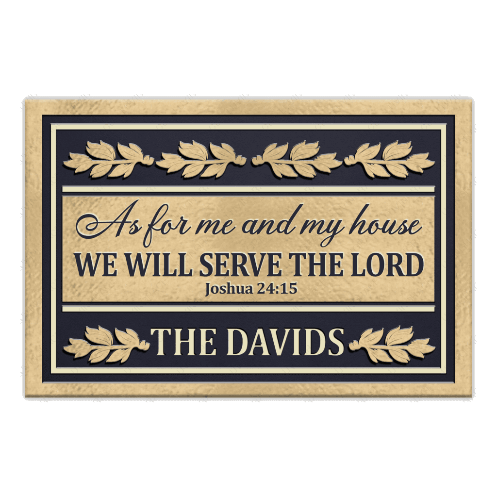Personalized Gold Navy Serve The Lord Elegant Family Home Doormat