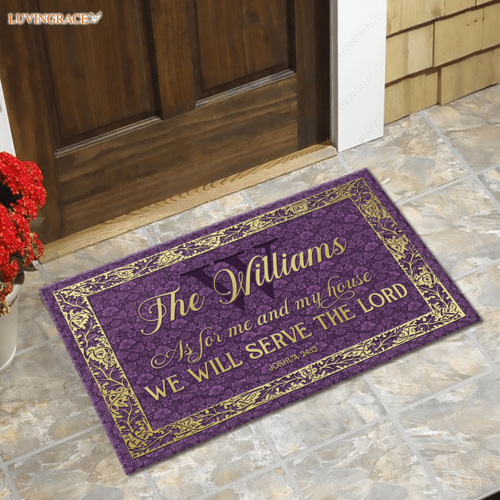 Personalized Gold Purple Serve The Lord Doormat