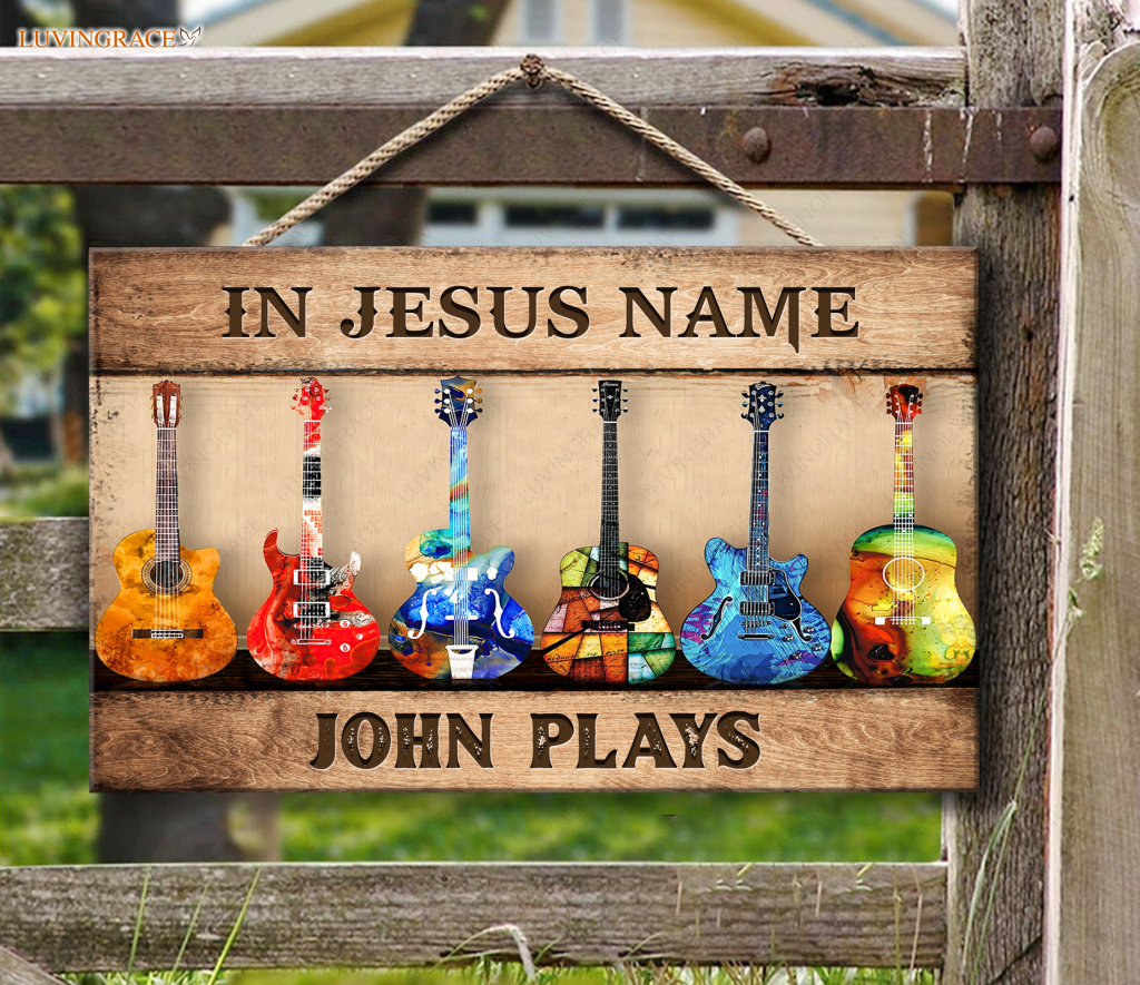 Personalized Guitar In Jesus Play Rectangle Wood Sign