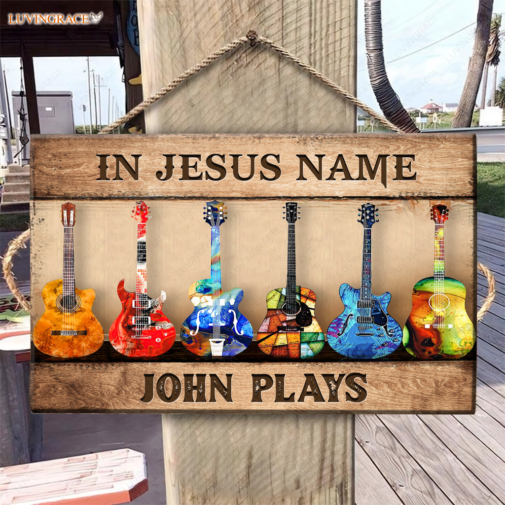 Personalized Guitar In Jesus Play Rectangle Wood Sign
