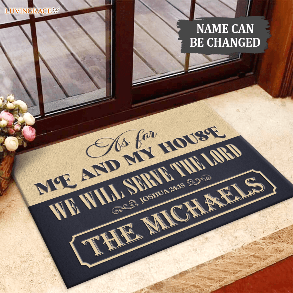 Personalized Half Navy Gold Serve The Lord Doormat