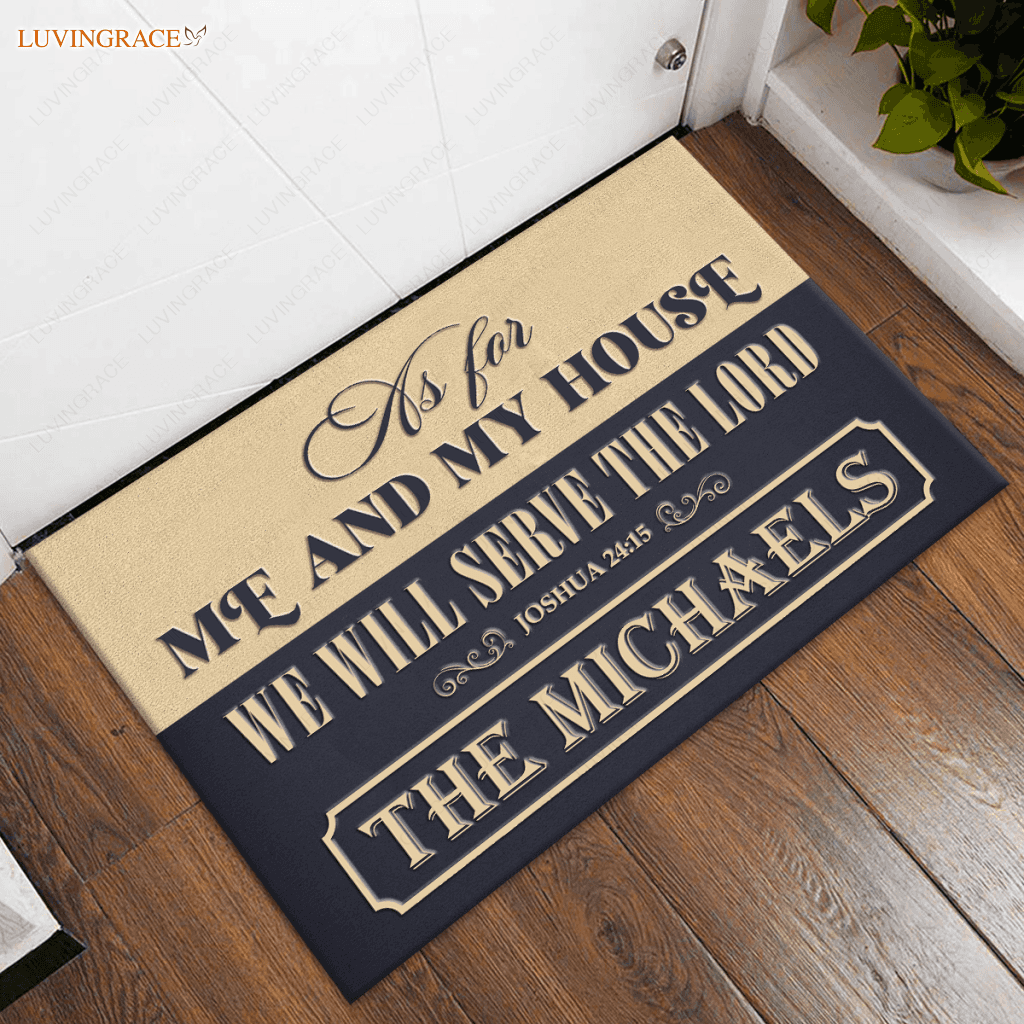 Personalized Half Navy Gold Serve The Lord Doormat
