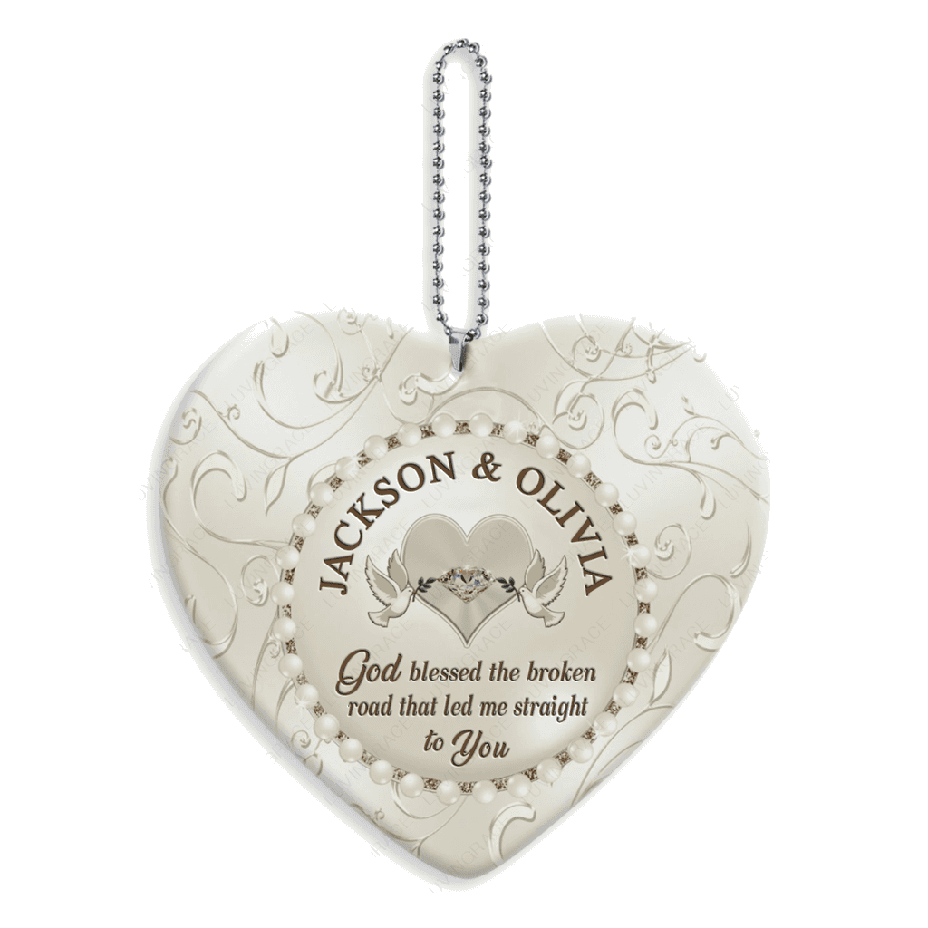 Personalized Heart Ornament Happy Anniversary God Blessed
