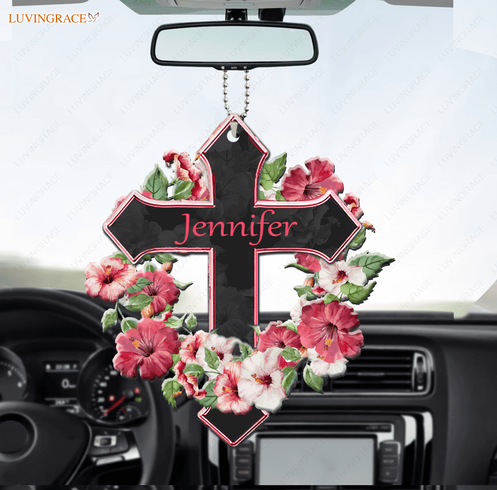 Personalized Hibicus Wreath Cross Ornament