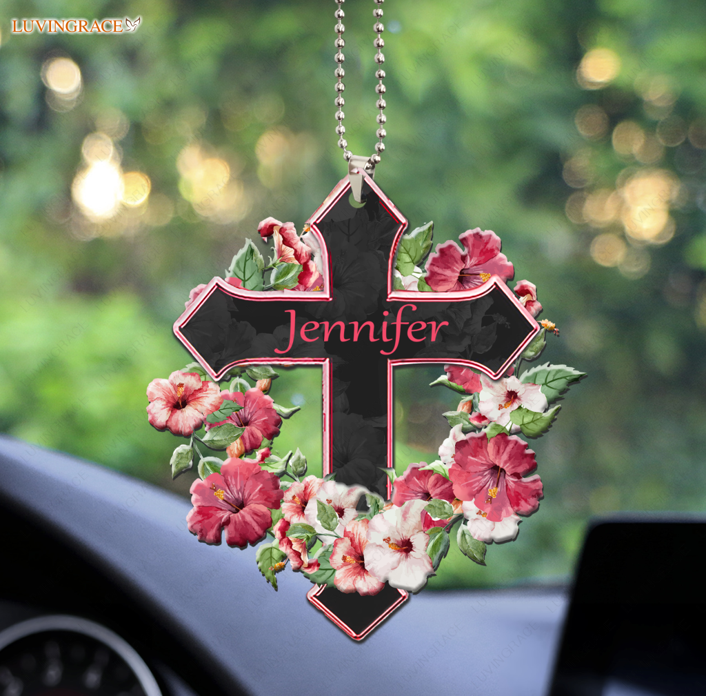 Personalized Hibicus Wreath Cross Ornament