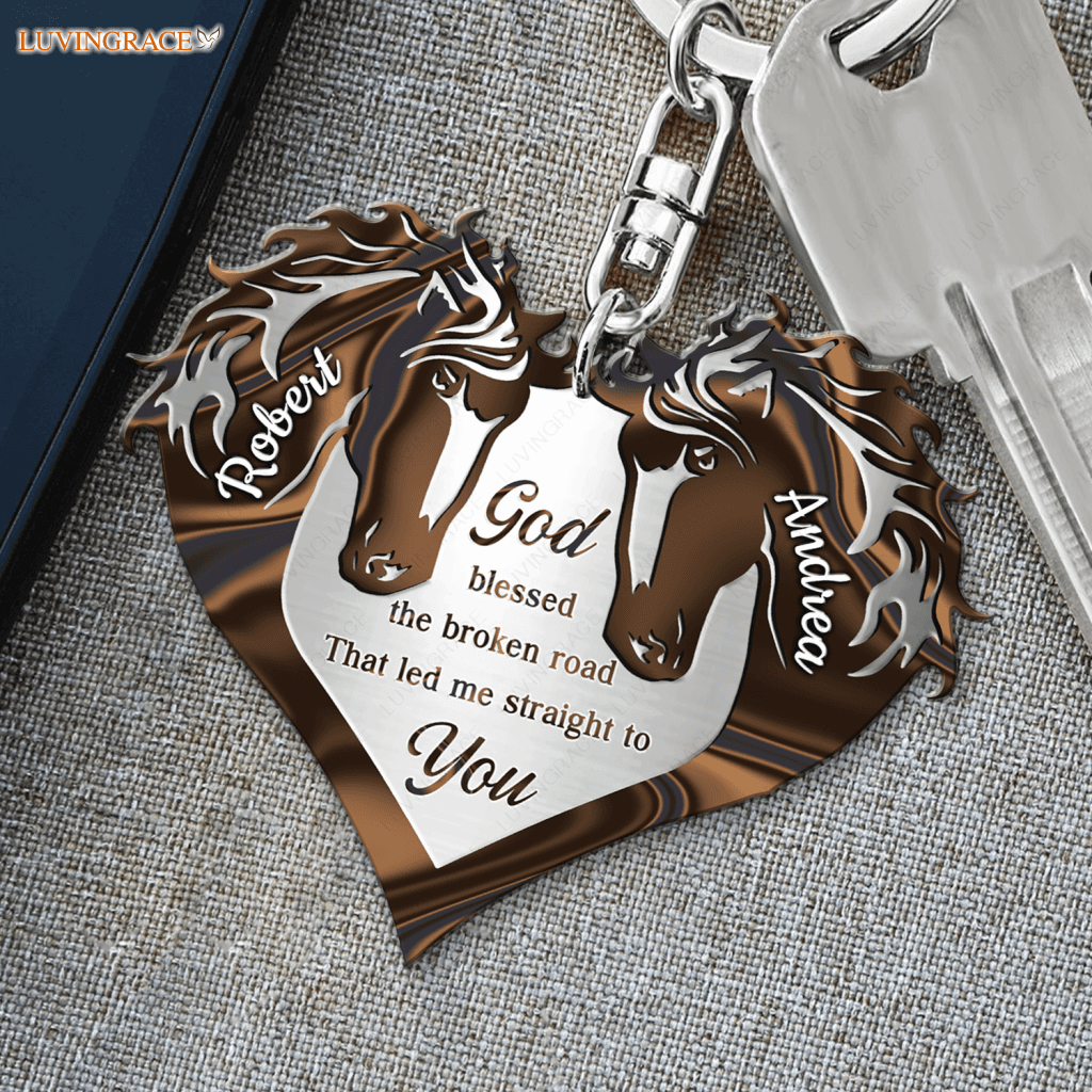 Personalized Horse Couple Heart God Blessed Keychain