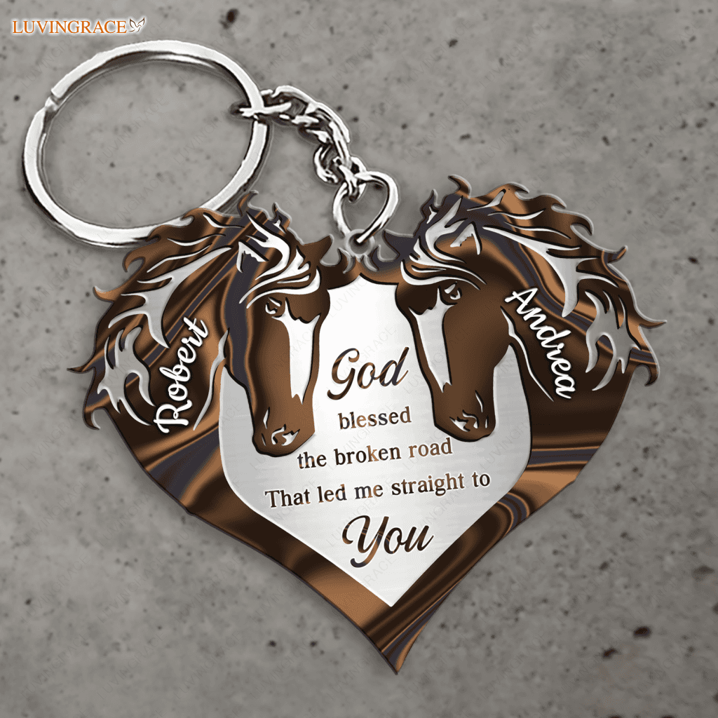 Personalized Horse Couple Heart God Blessed Keychain