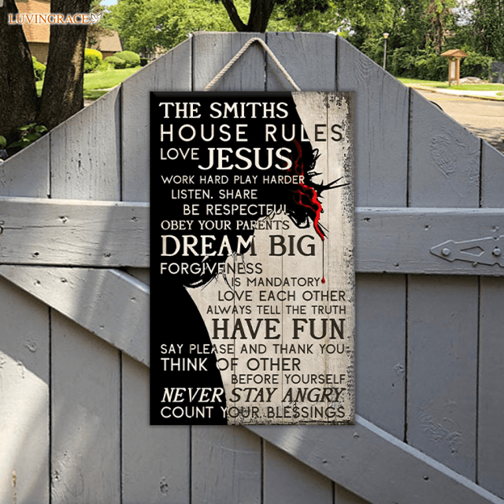 Personalized House Rules Of A Christian Family Rectangle Wood Sign