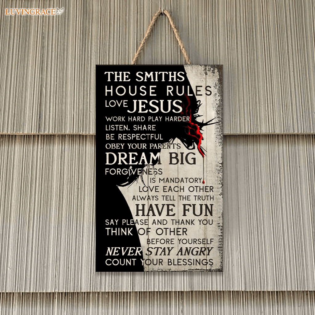 Personalized House Rules Of A Christian Family Rectangle Wood Sign