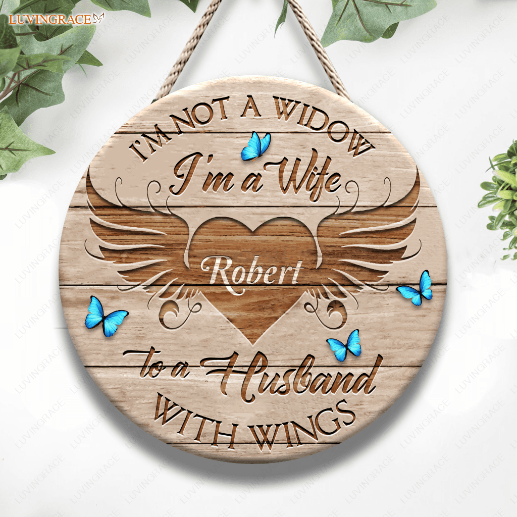 Personalized Husband With Wings Wood Circle Sign