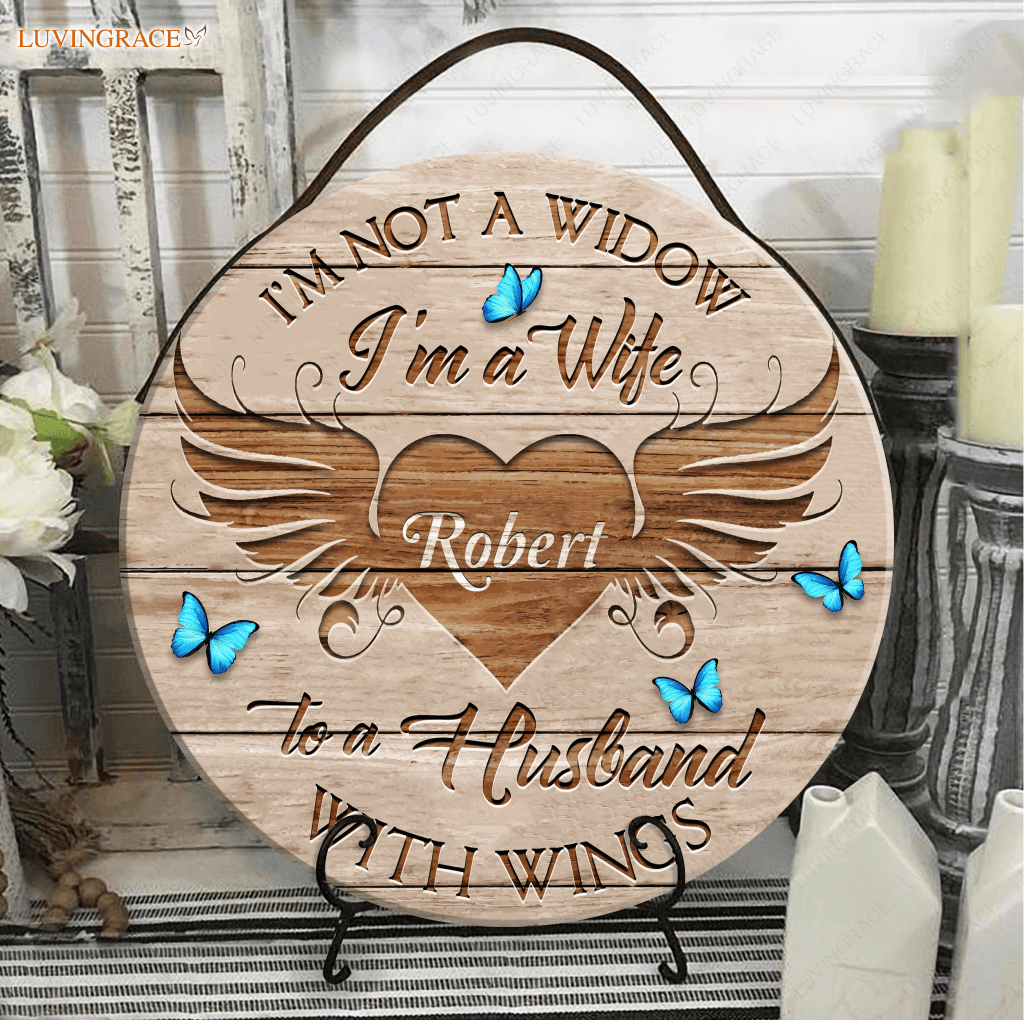 Personalized Husband With Wings Wood Circle Sign