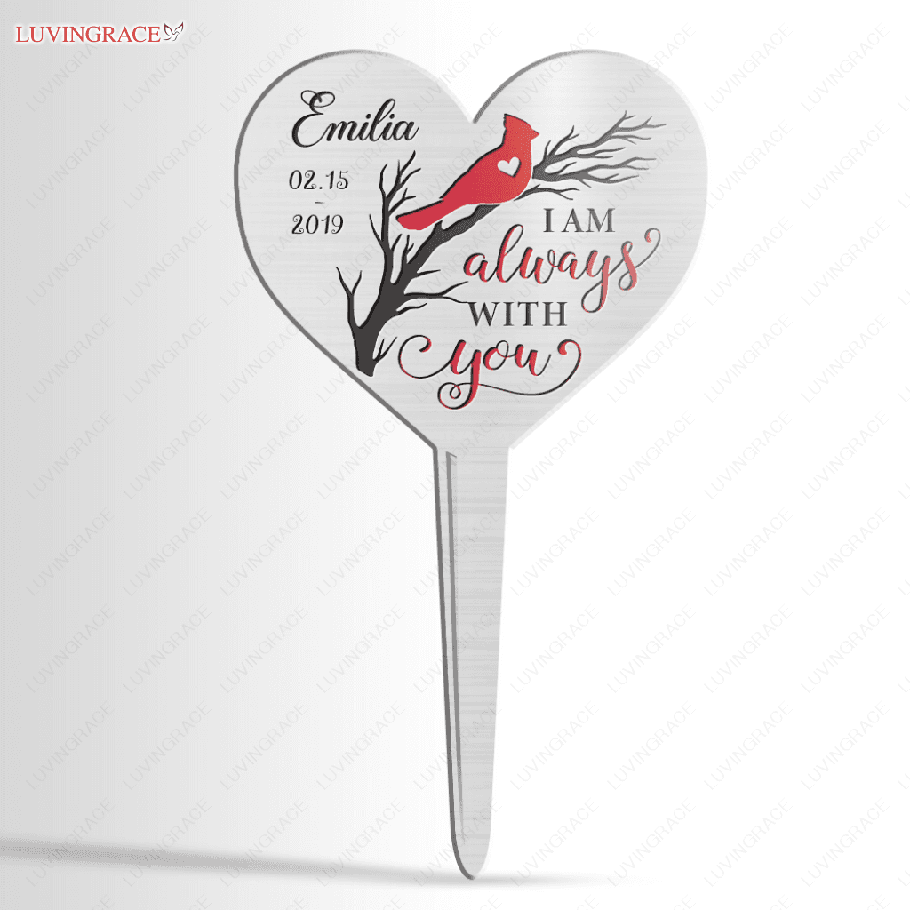 Personalized I Always With You Cardinal Heart Plaque Stake