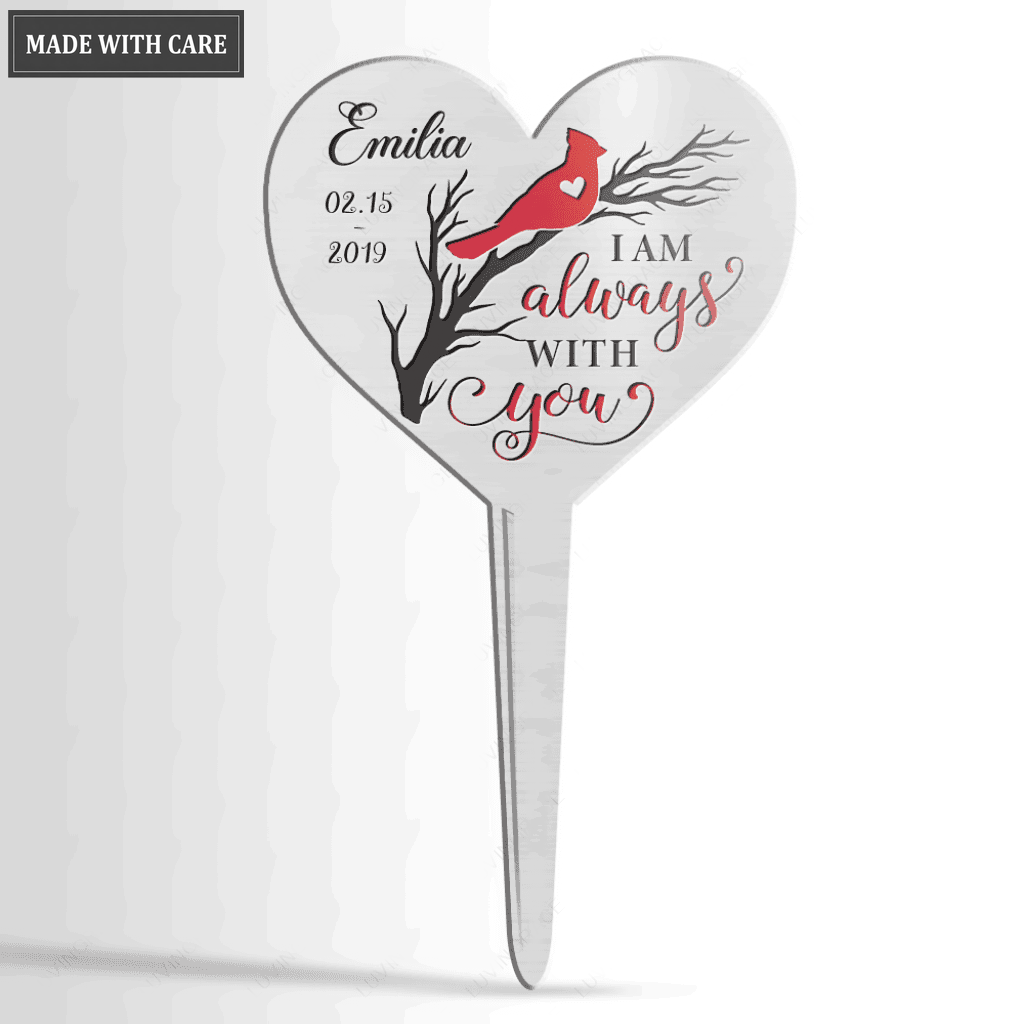 Personalized I Always With You Cardinal Heart Plaque Stake