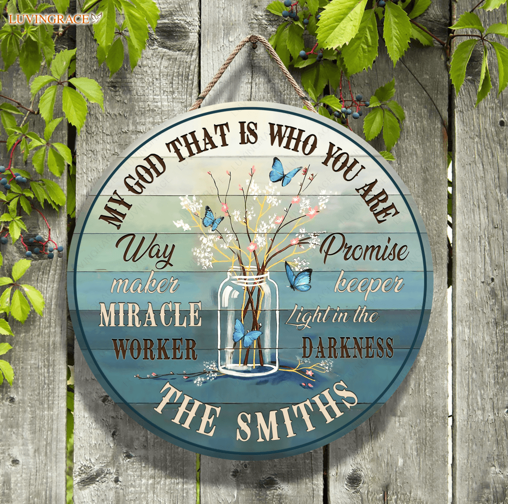 Personalized Jar Waymaker Blue Wood Circle Sign