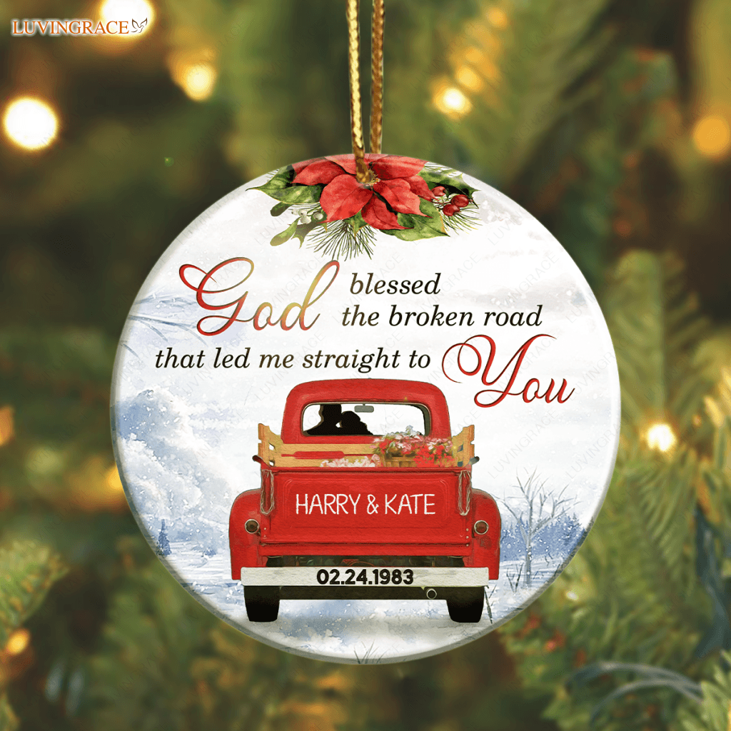 Personalized Love Couple Christmas God Blessed Ornament Ceramic
