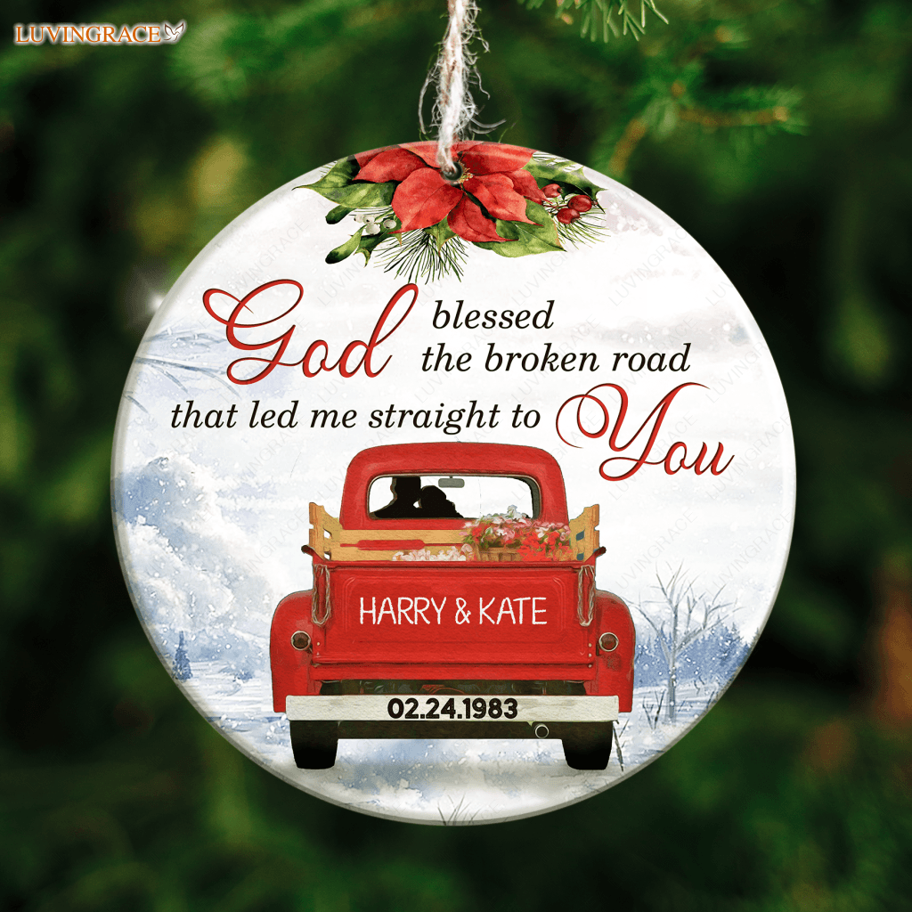 Personalized Love Couple Christmas God Blessed Ornament Ceramic