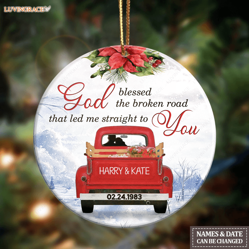 Personalized Love Couple Christmas God Blessed Ornament Ceramic